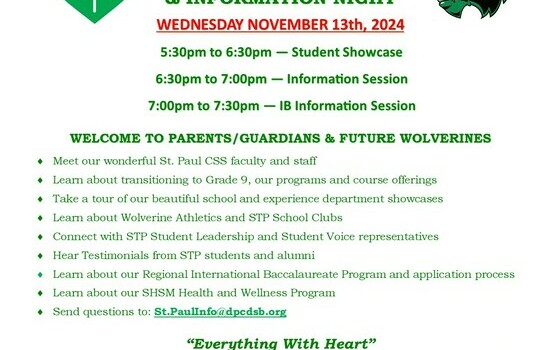 Grade 7 & 8 Open House and Information Night poster