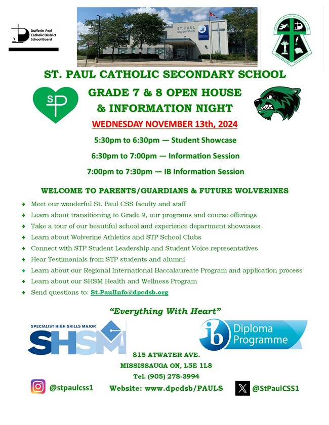 Grade 7 &amp; 8 Open House and Information Night poster