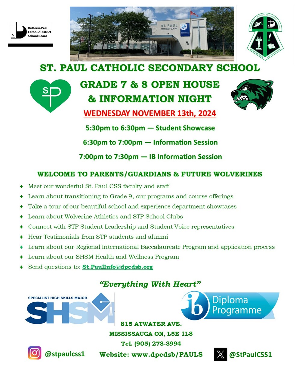 Grade 7/8 Open House and IB Info Night poster